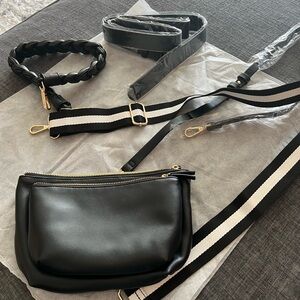 Anthropologie Black Leather Bag with Multiple Straps cross body/belt/shoulder